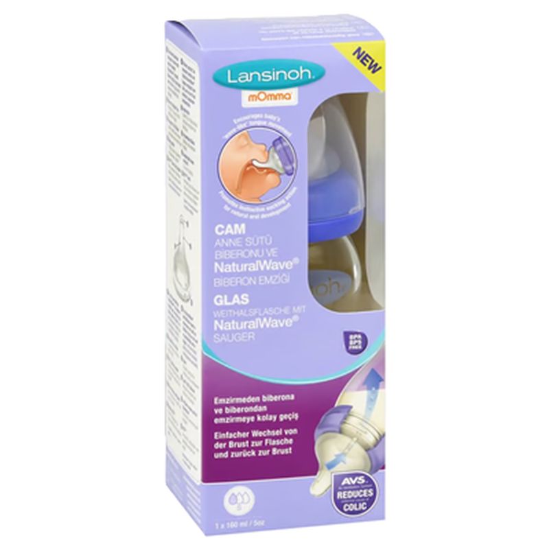 LANSINOH Weithalsflasche Glas 160 ml mit Sauger S