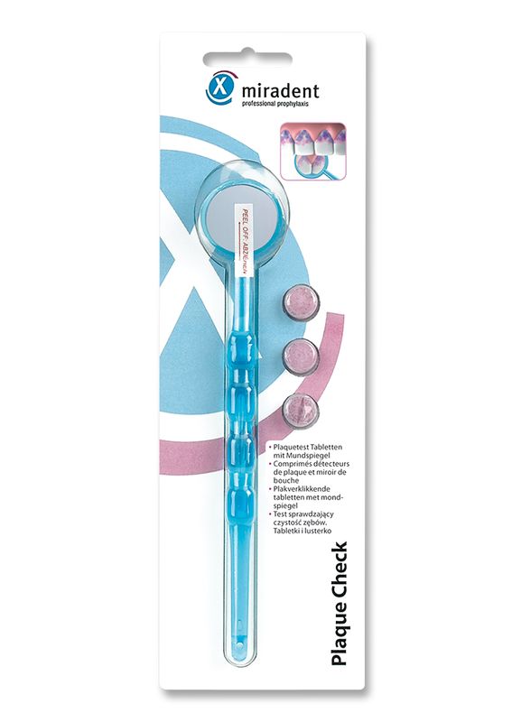 MIRADENT Plaquetest Mira2+Spiegel blau transparent