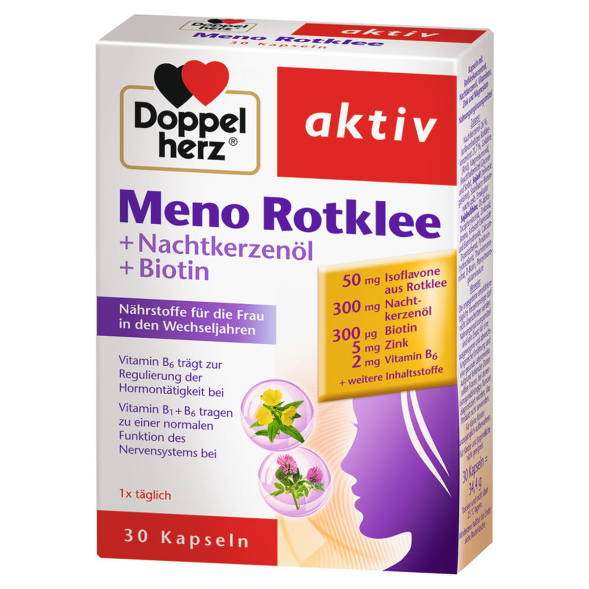 DOPPELHERZ Meno Rotklee+Nachtkerzen�l+Biotin Kaps.