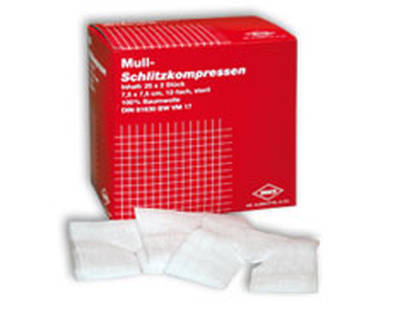 SCHLITZKOMPRESSEN Mull 5x5 cm steril 12fach
